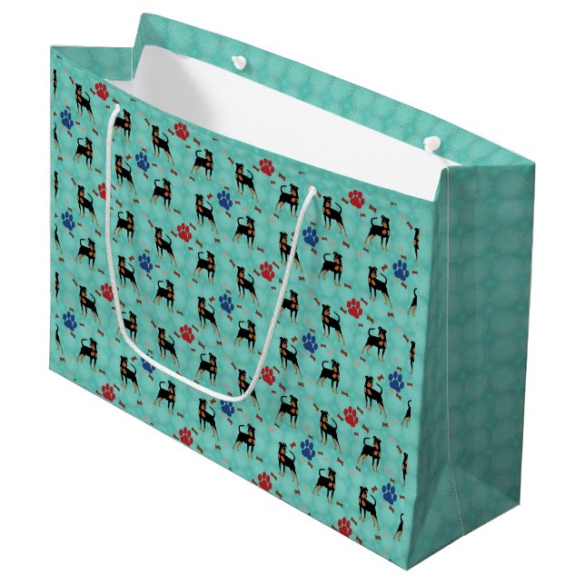 Cartoon Miniature Pinscher Große Geschenktüte (Vorderseite Schrägansicht)