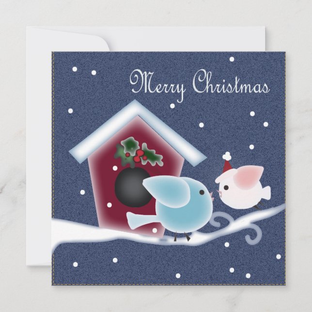 Cartoon mistletoe Love Birds Unsere ersten Weihnac Einladung (Vorderseite)
