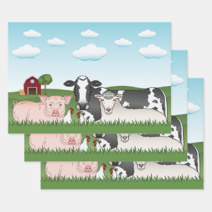 Cartoon mit grünem Gras und blauem Himmel Geschenkpapier Set