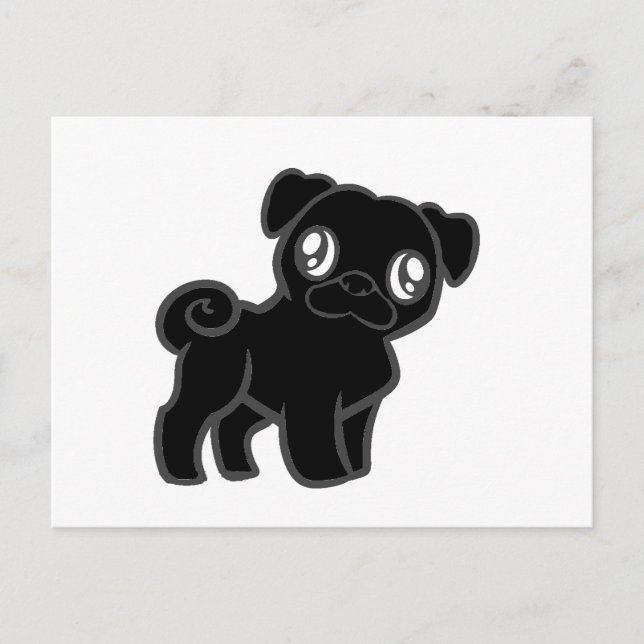 Cartoon mit schwarzem Mops Postkarte (Vorderseite)