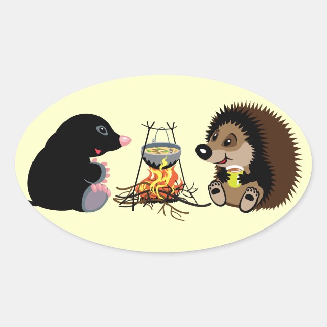 Cartoon-Mole und Igel Ovaler Aufkleber (Vorderseite)