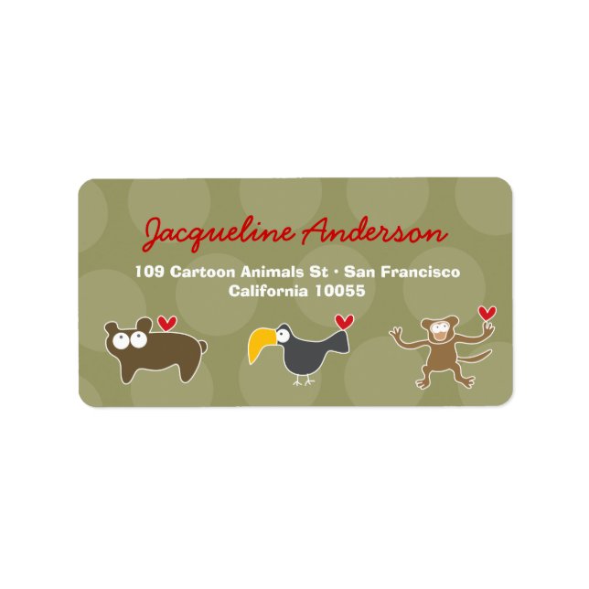 Cartoon Monkey Ape Toucan Bear Address Labels Adressaufkleber (Vorne)