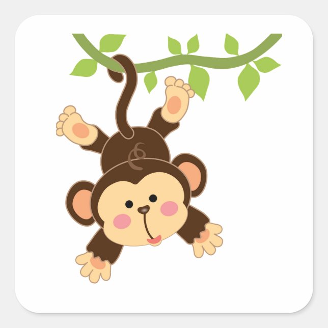 Cartoon Monkey Baby Quadratischer Aufkleber (Vorderseite)