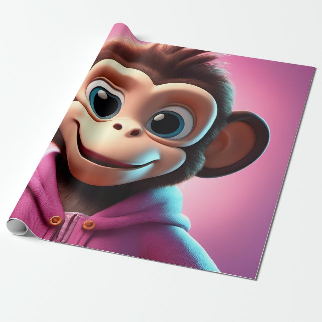 Cartoon Monkey Wrapping Paper Geschenkpapier (Ungerollt)