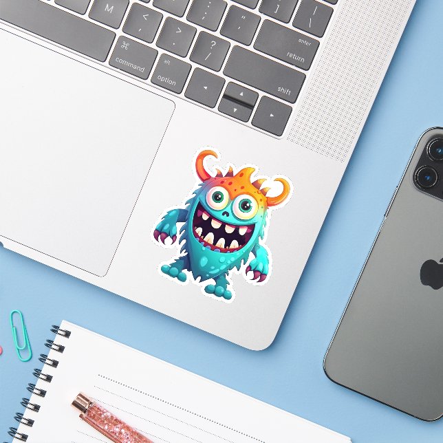 Cartoon Monster Aufkleber (Laptop mit iPhone)