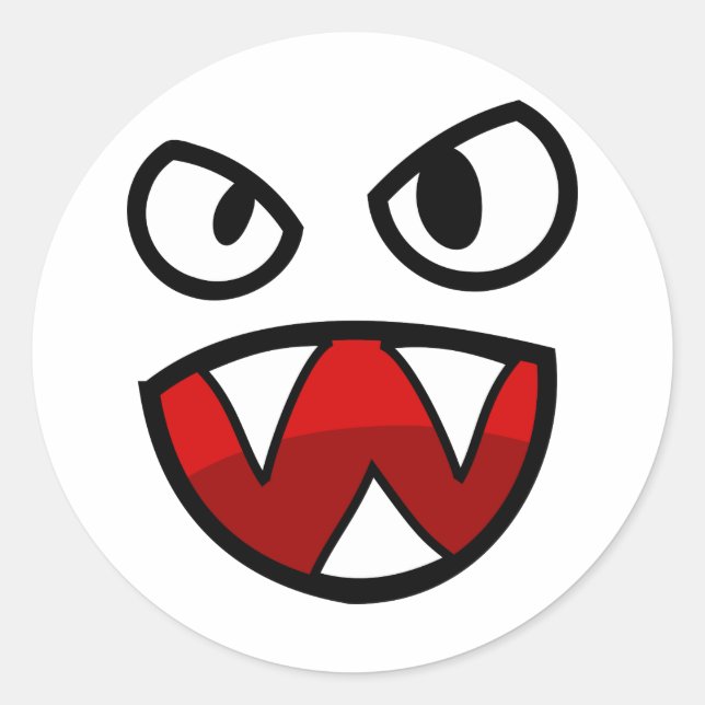 Cartoon Monster Augen und Mund mit scharfen Zähnen Runder Aufkleber (Vorderseite)
