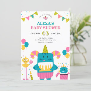 Cartoon-Monster-Babydusche Einladung