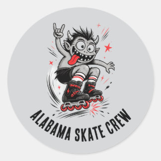 Cartoon Monster Roller Skating Runder Aufkleber
