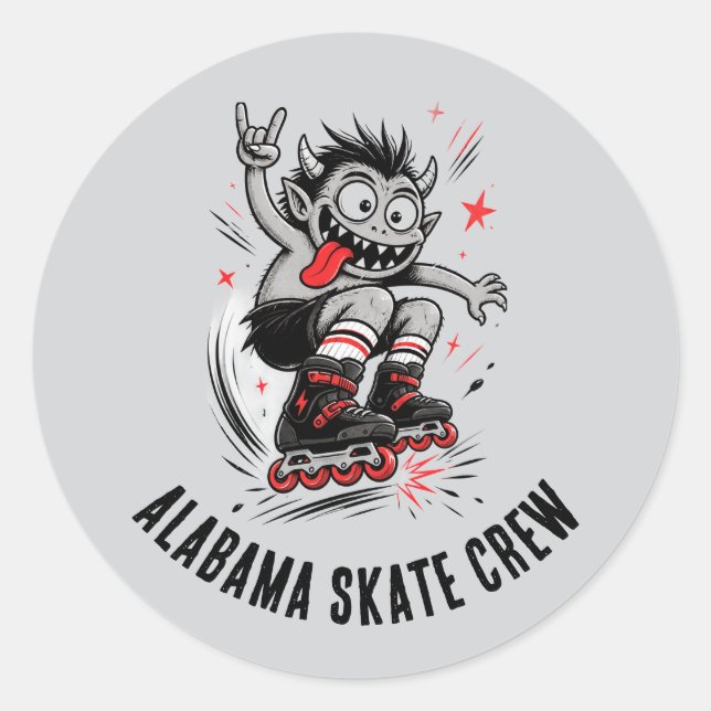 Cartoon Monster Roller Skating Runder Aufkleber (Vorderseite)