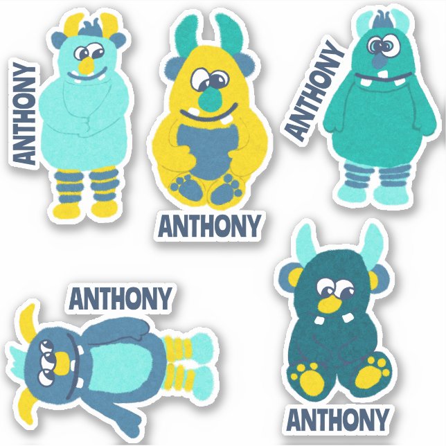 Cartoon Monsters Personalisiert Sticker Set (Vorderseite)