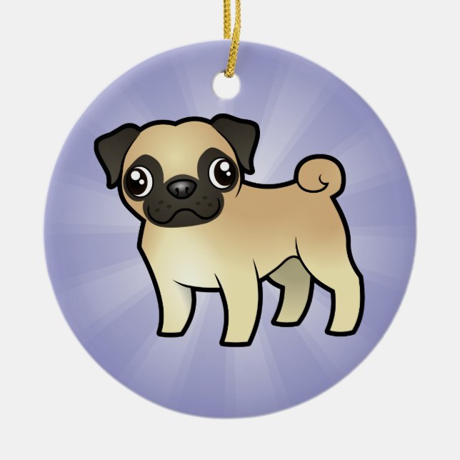 Cartoon-Mops (addieren Sie Ihre eigene Mitteilung) Keramik Ornament (Vorne)