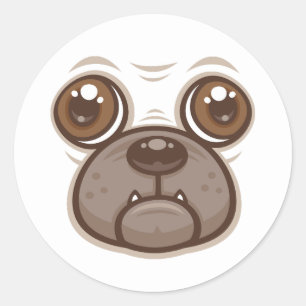 Cartoon Mops Tasse Welpen Hundegesicht Runder Aufkleber