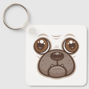 Cartoon Mops Tasse Welpen Hundegesicht Schlüsselanhänger