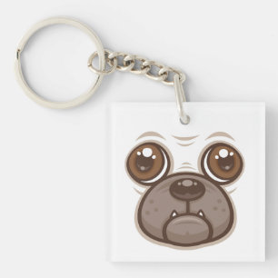 Cartoon Mops Tasse Welpen Hundegesicht Schlüsselanhänger