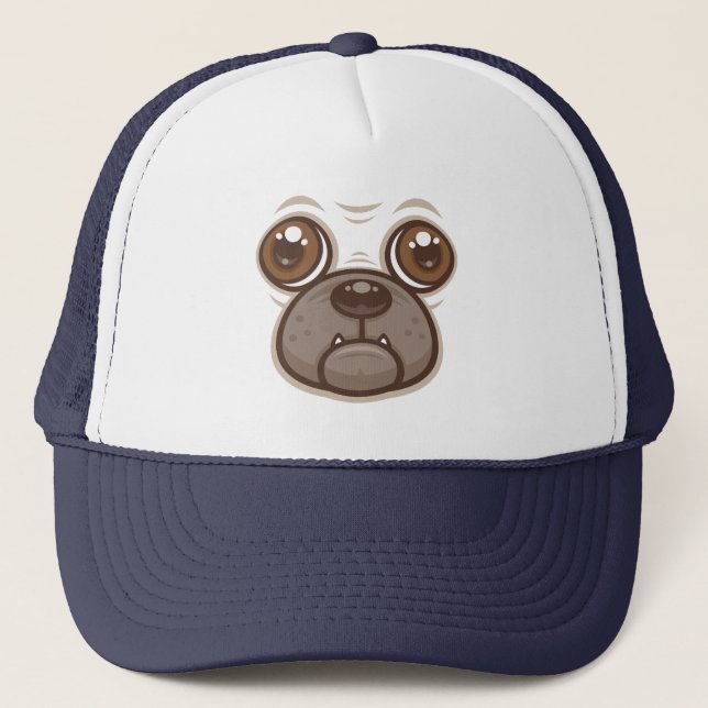 Cartoon Mops Tasse Welpen Hundegesicht Truckerkappe (Vorderseite)