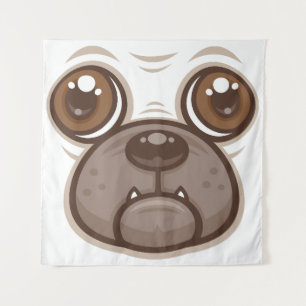 Cartoon Mops Tasse Welpen Hundegesicht Wandteppich