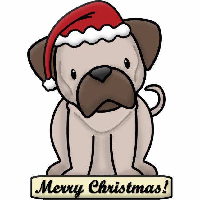 Cartoon-Mops-Weihnachtsverzierung Fotoskulptur Ornament (Vorne)