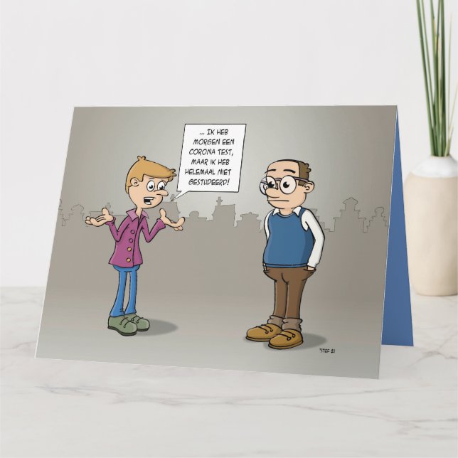 Cartoon; morgen heb ik een Corona test.  Karte (Vorderseite)