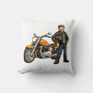 Cartoon-Motorradfahrer mit Kunst eines leistungsst Kissen
