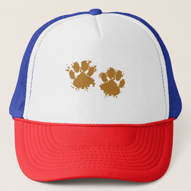 Cartoon Muddy Dog Paw Print Truckerkappe (Vorderseite)