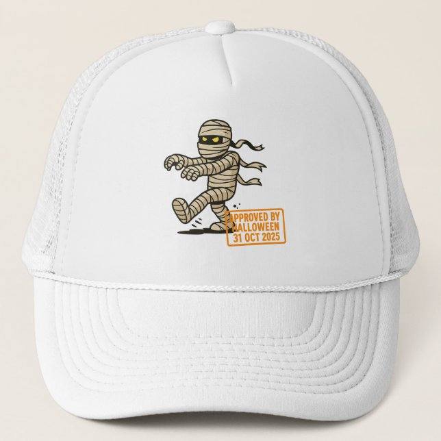 Cartoon Mummy - zu Halloween genehmigt Truckerkappe (Vorderseite)