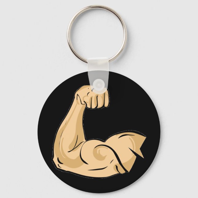 CARTOON MUSCLES MAN kräftiger Arm Bizeps athletisc Schlüsselanhänger (Vorderseite)