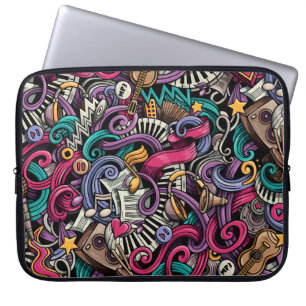 Cartoon Musical: Farbenfrohe Doodle Nahtlos. Laptopschutzhülle