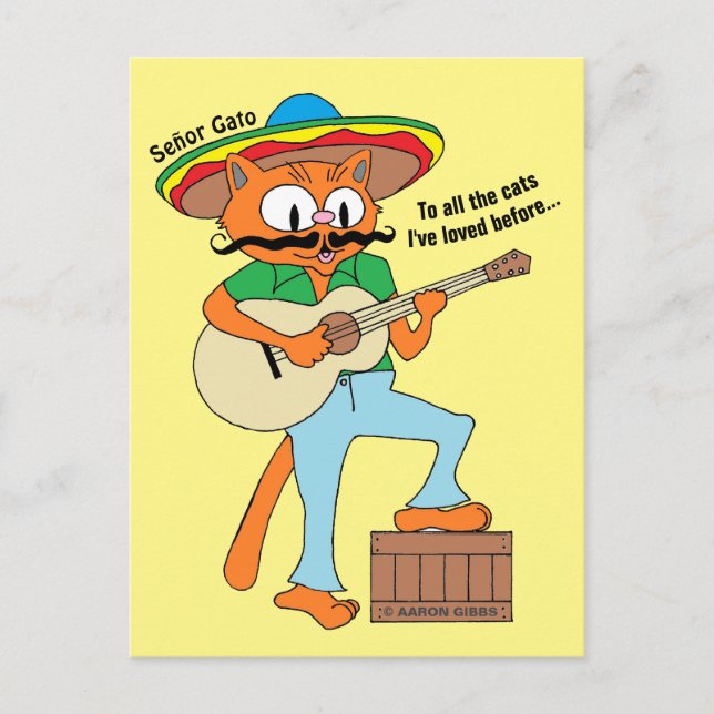 Cartoon Mustache Cat Humour Cinco De Mayo Postkarte (Vorderseite)