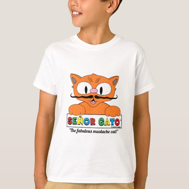 Cartoon Mustache Cat Niedlich humorvoll T-Shirt (Vorderseite)