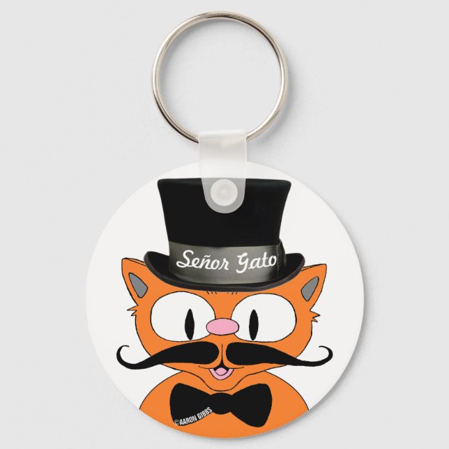 Cartoon Mustache Cat Senor Gato Schlüsselanhänger (Vorderseite)