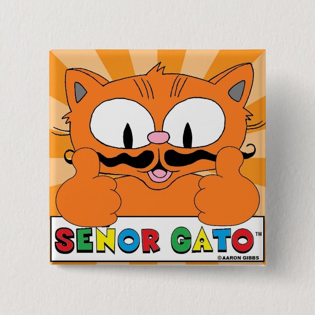 Cartoon Mustache Cat Senor Gato Thumbs Up Button (Vorderseite)