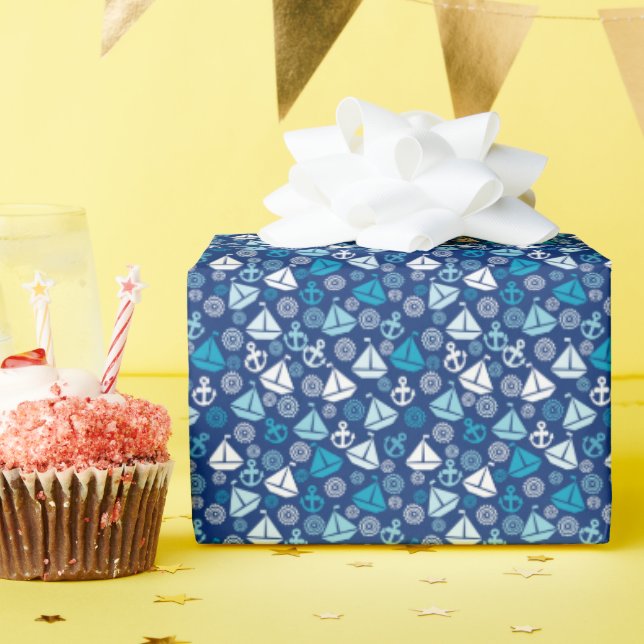 Cartoon Muster mit Segelbooten Geschenkpapier (Geburtstagsparty)