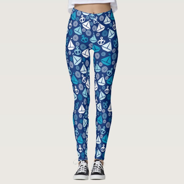 Cartoon-Muster mit Segelbooten Leggings (Vorderseite)
