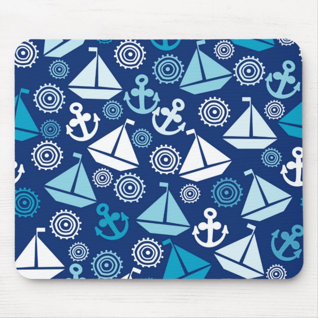 Cartoon-Muster mit Segelbooten Mousepad (Vorne)