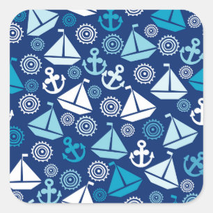 Cartoon Muster mit Segelbooten Quadratischer Aufkleber