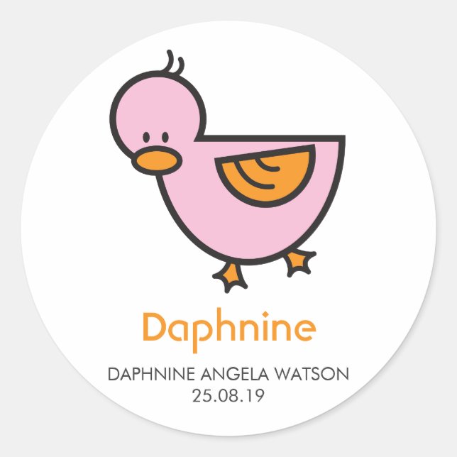 Cartoon Niedlich Duckling New Baby Geschenksticker Runder Aufkleber (Vorderseite)