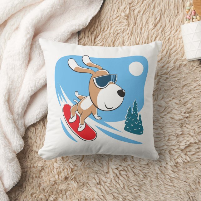 Cartoon Niedlich Funny Doppy Welpe Snowboard Winte Kissen (Decke)