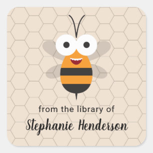 Cartoon Niedlich Funny Honey Bee Honeycomb Buchzei Quadratischer Aufkleber