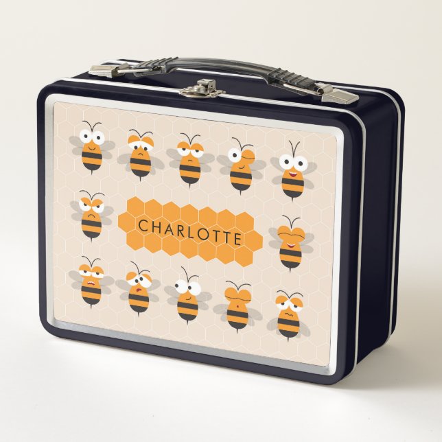 Cartoon Niedlich Funny Honey Bee Honeycomb Metall Brotdose (Vorderseite)