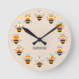 Cartoon Niedlich Funny Honey Bee Honeycomb Runde Wanduhr
