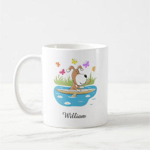 Cartoon Niedlich Hund Welpe Kajak Kajak Wasserspor Kaffeetasse