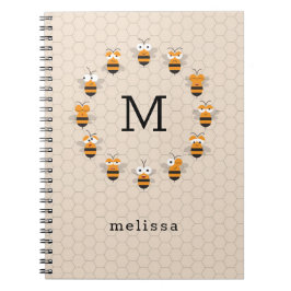 Cartoon Niedlich Monogram Honey Bee Honeycomb Notizblock