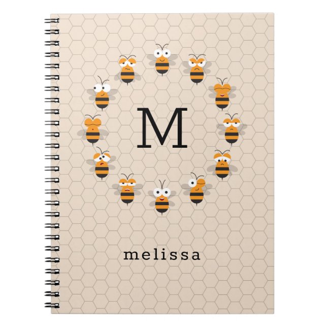Cartoon Niedlich Monogram Honey Bee Honeycomb Notizblock (Vorderseite)