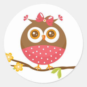 Cartoon Niedlich Owl Girl Runder Aufkleber