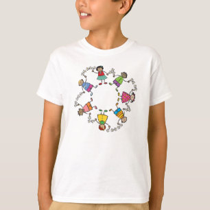 Cartoon-niedliche glückliche Kinderfreunde um die T-Shirt