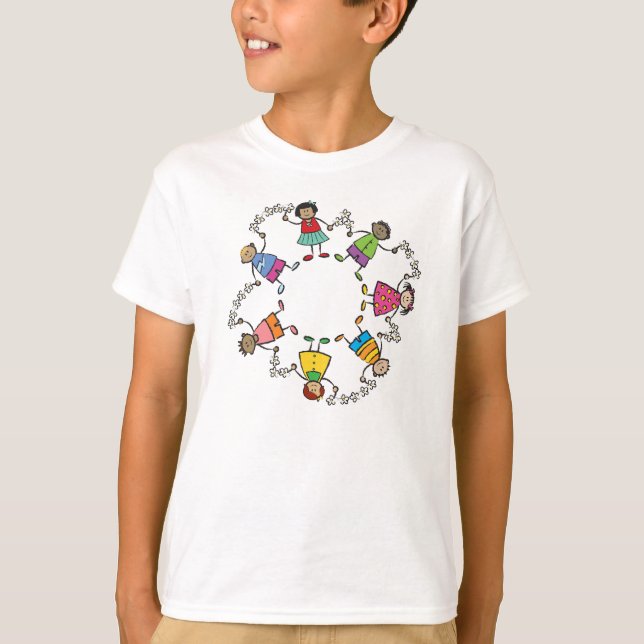 Cartoon-niedliche glückliche Kinderfreunde um die T-Shirt (Vorderseite)