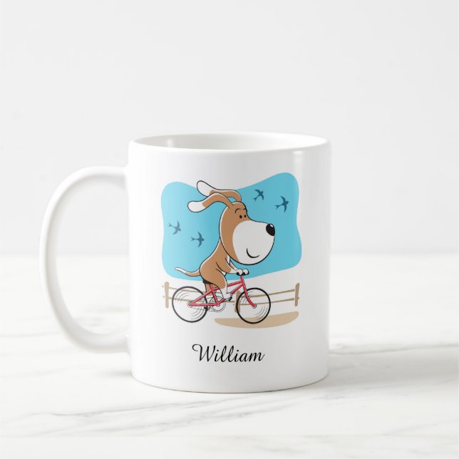 Cartoon Niedlicher Hund Welpenfahrrad Rad Kaffeetasse (Links)