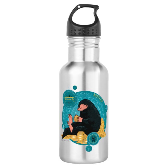 Cartoon NIFFLER™ mit Goldmünzen Edelstahlflasche (Vorderseite)