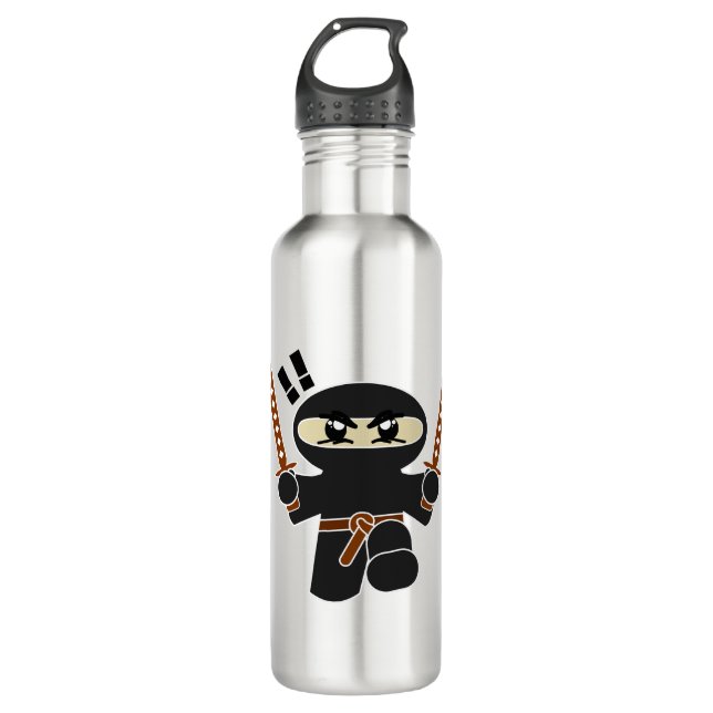 Cartoon Ninja Edelstahlflasche (Vorderseite)