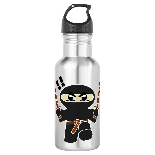 Cartoon Ninja Edelstahlflasche (Vorderseite)